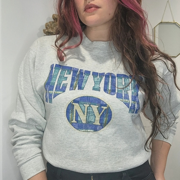 Vintage NYC New York Sweatshirt Pullover Crewneck 90s 1992 Gray Mens M* - Picture 4 of 9